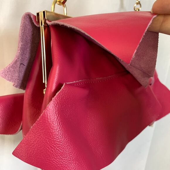 Fiordaliso Made In Italy Pink Leather Layered Clutch Crossbody Bag - Picture 10 of 16